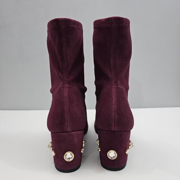 Stuart Weitzman Allshine Ankle Bootie Size 9 Wine Red Suede Sock Jewel Heel Fall - Picture 8 of 15